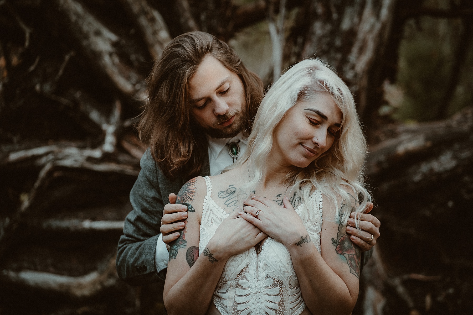 Michigan elopement couple in northern woods near Grayling photographed by Shonda M Photography.