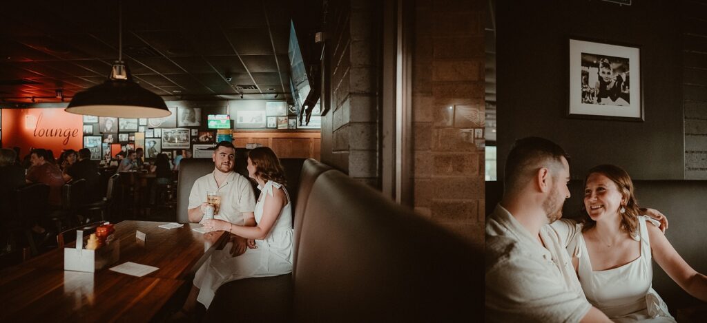 Couple sitting in VIP booth at their favorite bar.