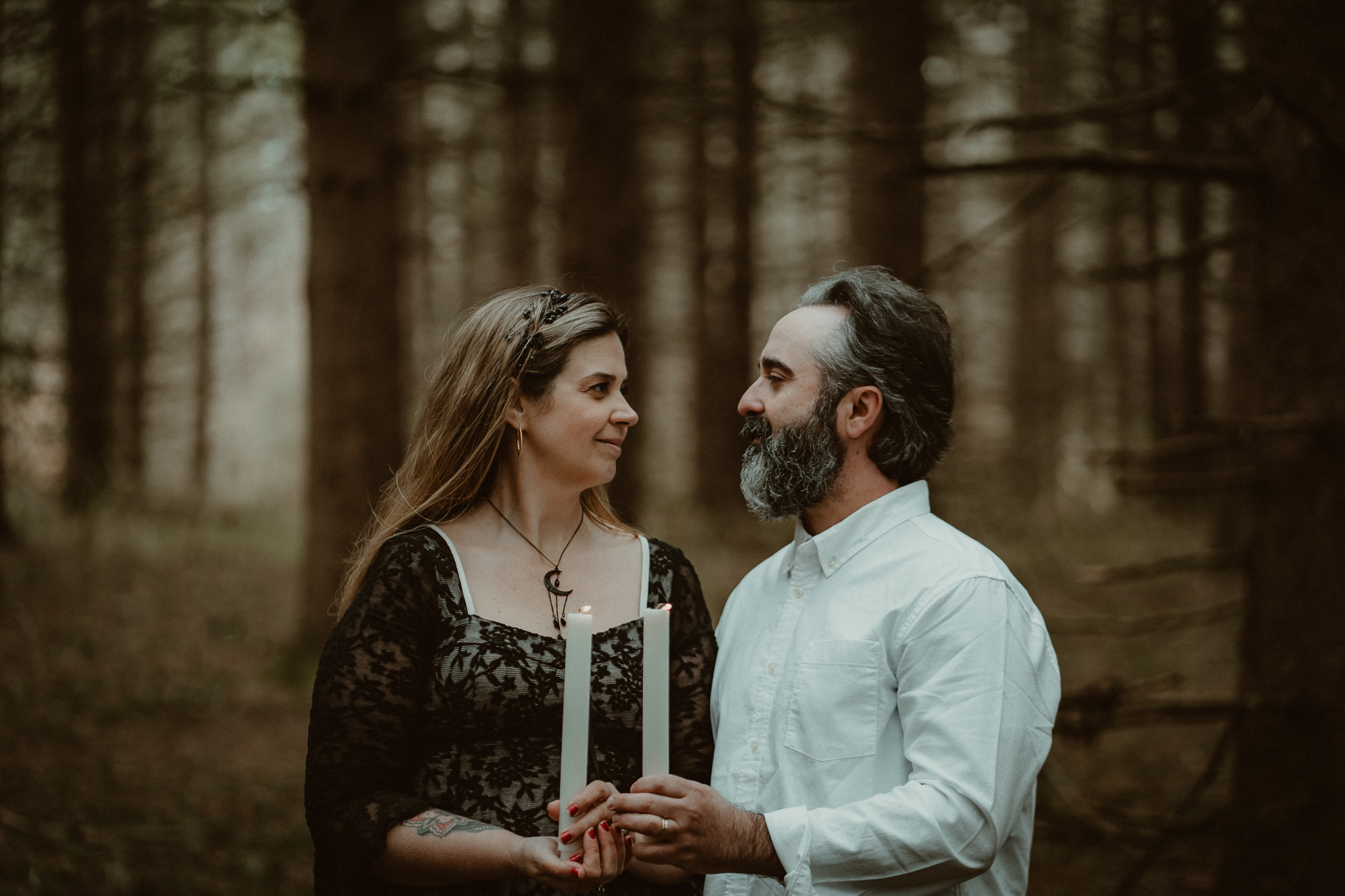 Candle elopement ceremony in the forest of Northern Michigan.